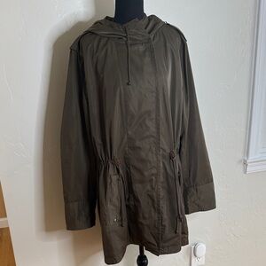 GAP Olive Trench Coat with Cinched Waist and Hood